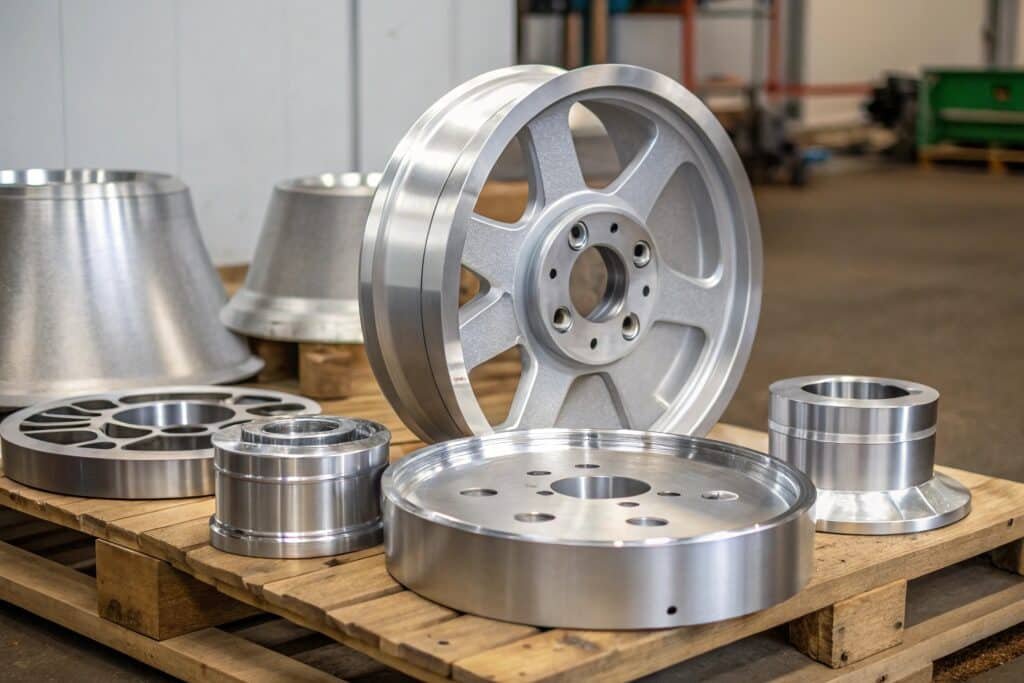 A graphic comparing the mechanical properties (strength, toughness, fatigue resistance) of forged, cast, and extruded aluminum of the same alloy, showing forged having superior performance.